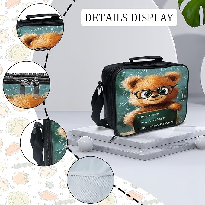 Funny Bear Backpack Set 3 Piece School Bags and Lunch Box with Pencil Case Cute Brown Bear Bookbag Set for Toddler Kids Girls Boys Teens Kindergarten Elementary Middle