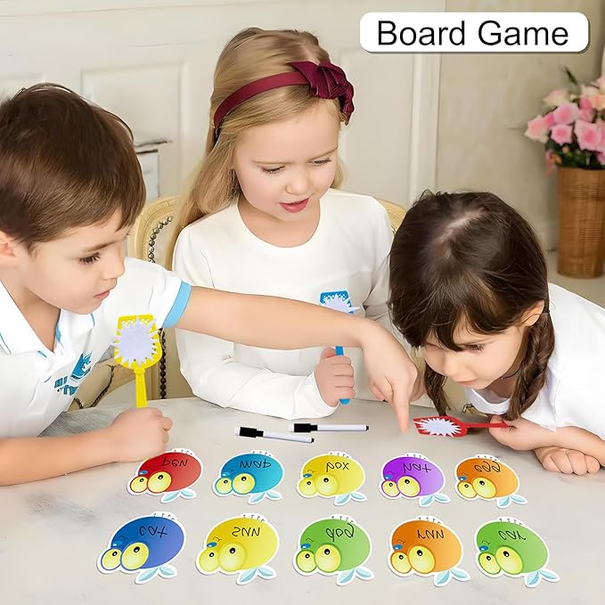 Sight Word Swat 56 Pcs Fly Dry Erase Cards 4 Fly Swatters Kids Educational Toys Sight Word Games Board Games Interactive Toys for Toddler