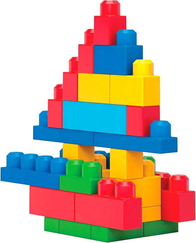 MEGA BLOKS First Builders Toddler Blocks Toys Set, Big Building Bag with 80 Pieces and Storage, Blue, Ages 1+ Years
