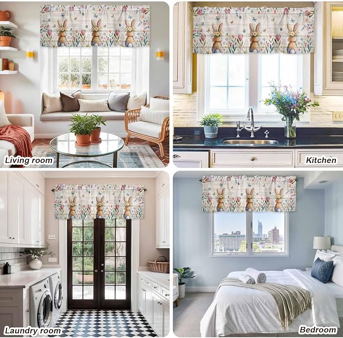 Easter Curtain Valances for Windows, Kitchen Valance Window Treatment, Spring