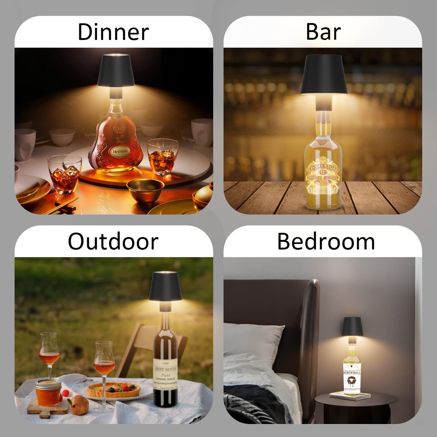 Coinmit 2 Pack LED Bottle Lamp 5500mAh Battery Portable Table Lamp Cordless IP54 Waterproof Wine Bottle Light for Outdoor Dining Bedroom Black