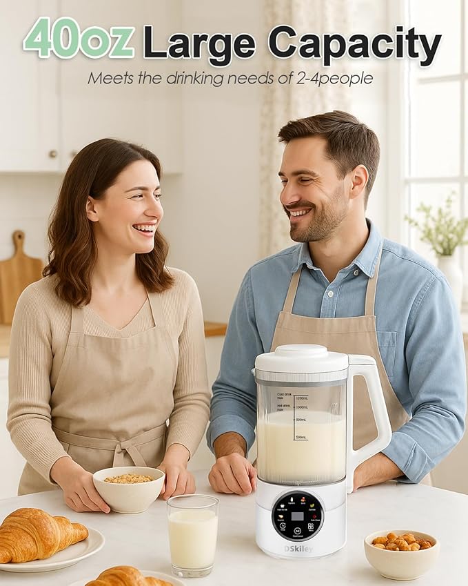 40oz Nut Milk Maker Machine, Automatic Plant Milk Maker with 10 Blades