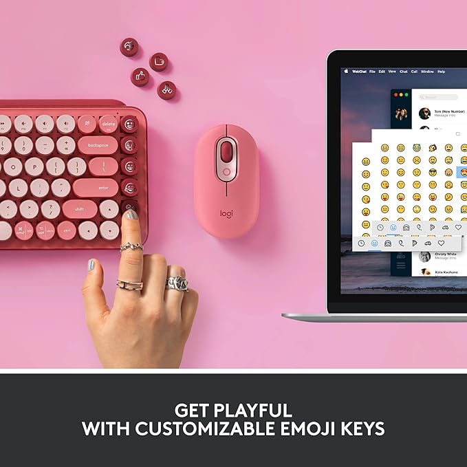 Logitech POP Keys Mechanical Wireless Keyboard with Customizable Emoji Keys, Durable Compact Design, Bluetooth or USB Connectivity, Multi-Device, OS Compatible - Heartbreaker Rose
