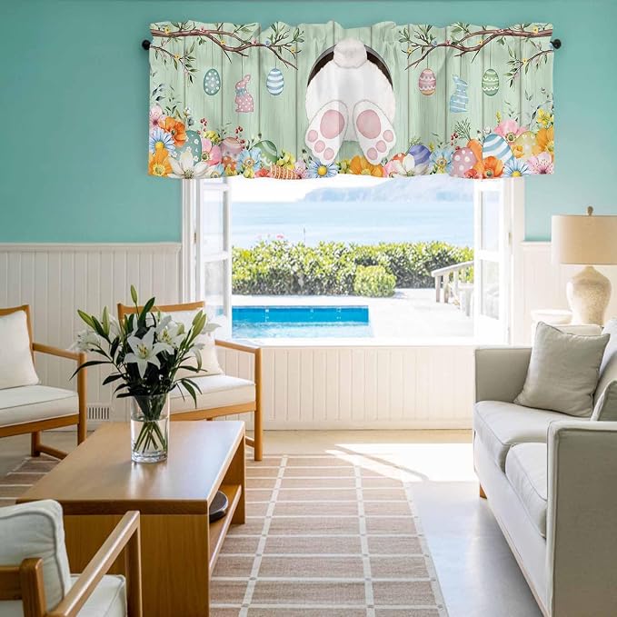 Easter Curtain Valances for Windows, Kitchen Valance Window Treatment, Spring