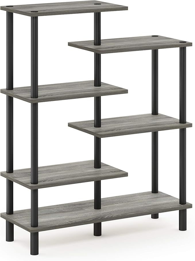 Furinno Turn-N-Tube 6-Tier Accent Display Rack, French Oak Grey/Black