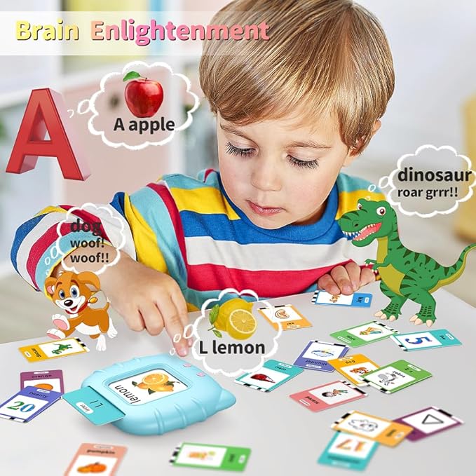 Spanish English Bilingual Learning Toys, ABC Talking Flash Cards with 520 Sight Words, Autism Pocket Speech Toys, Toddler Toys for 2 3 4 5 6 Year Old, Valentine's Day Birthday Gift, Blue