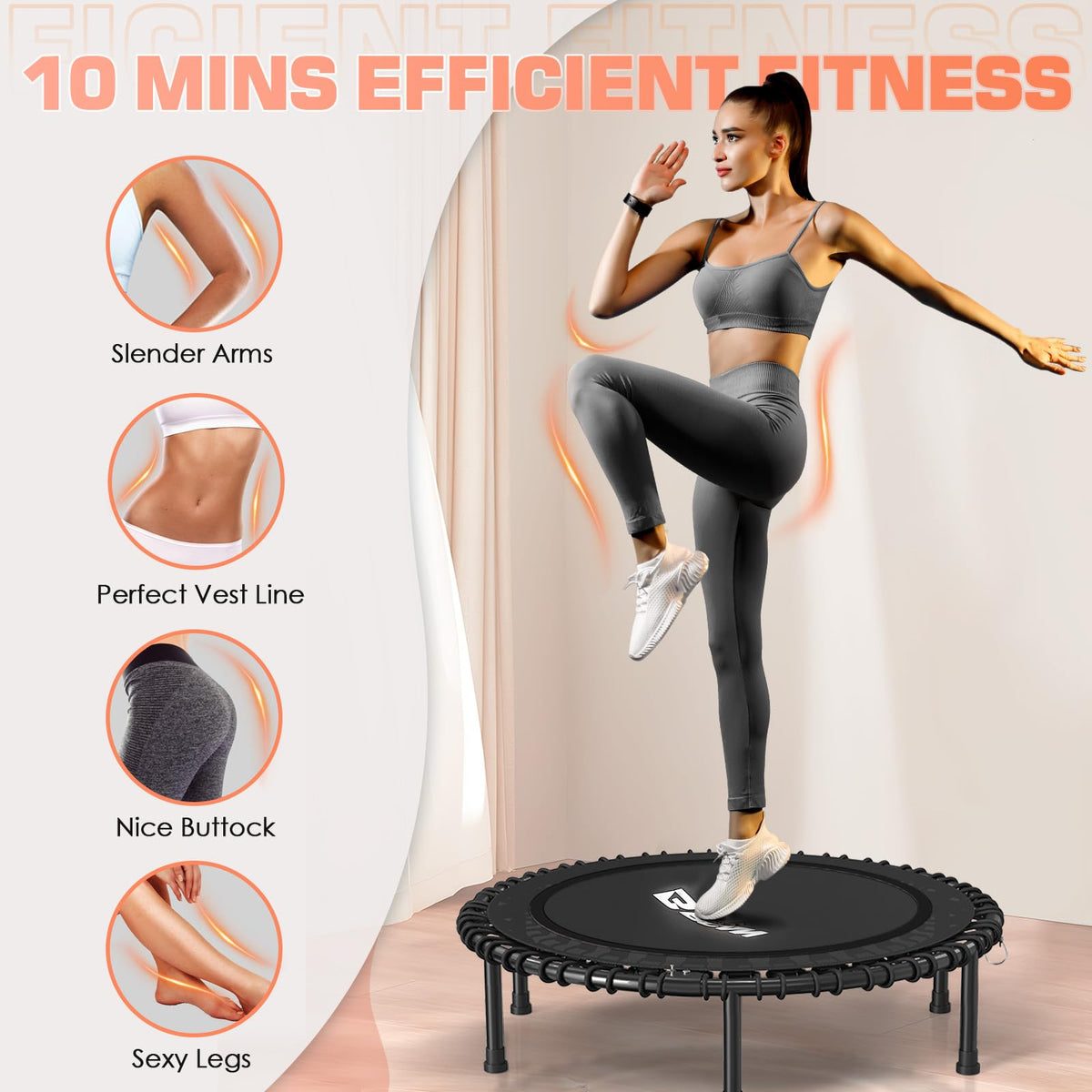 BCAN 450/550LBS Rebounder Trampoline for Adults, 40"/48" Foldable Mini Trampoline with Durable Bungees, Quiet & Stable Exercise Rebounder Trampoline for Indoor/Garden Workout- 40IN-Red