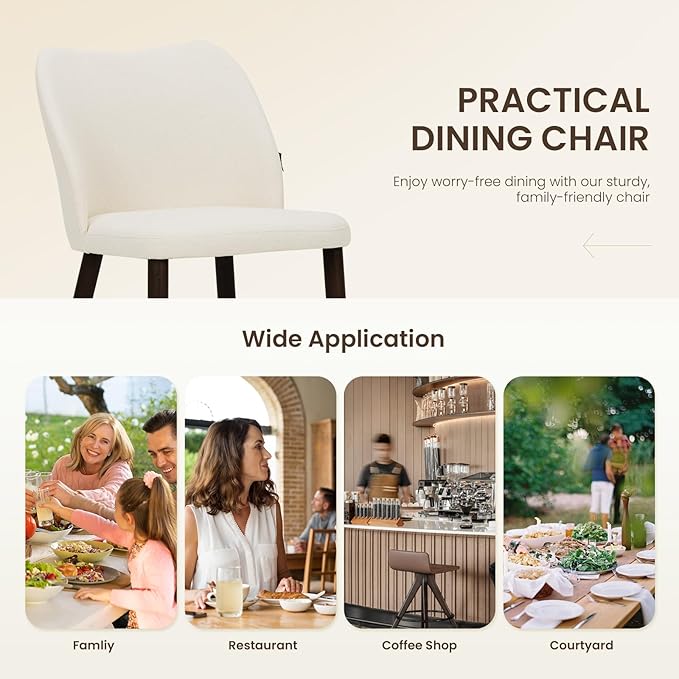 Wooden Dining Chairs Set of 6, Upholstered Kitchen Dining Room Chair, Modern Fabric Farmhouse Dinner Chair for Restaurant & Cafe, Beige
