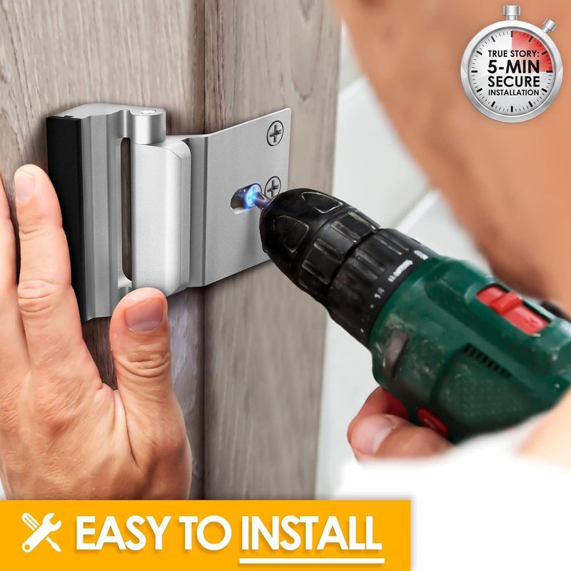 Home Security Door Lock, 2 Pack Childproof Door Reinforcement Lock with 3 Inch Stop Withstand 800 lbs for Top Front Inward Swinging Door, Upgrade Flip High Night Lock to Defend Your Home Kids