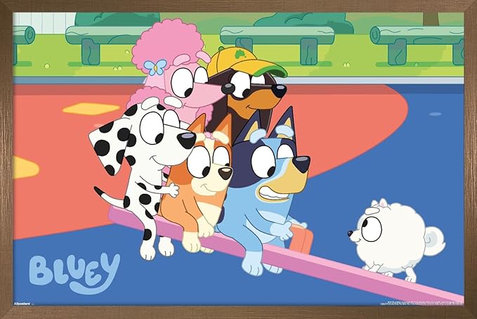 Bluey (2018) - Bluey and Friends See Saw Fun Wall Poster, 22.4L" x 14.7W", Bronze Framed Version