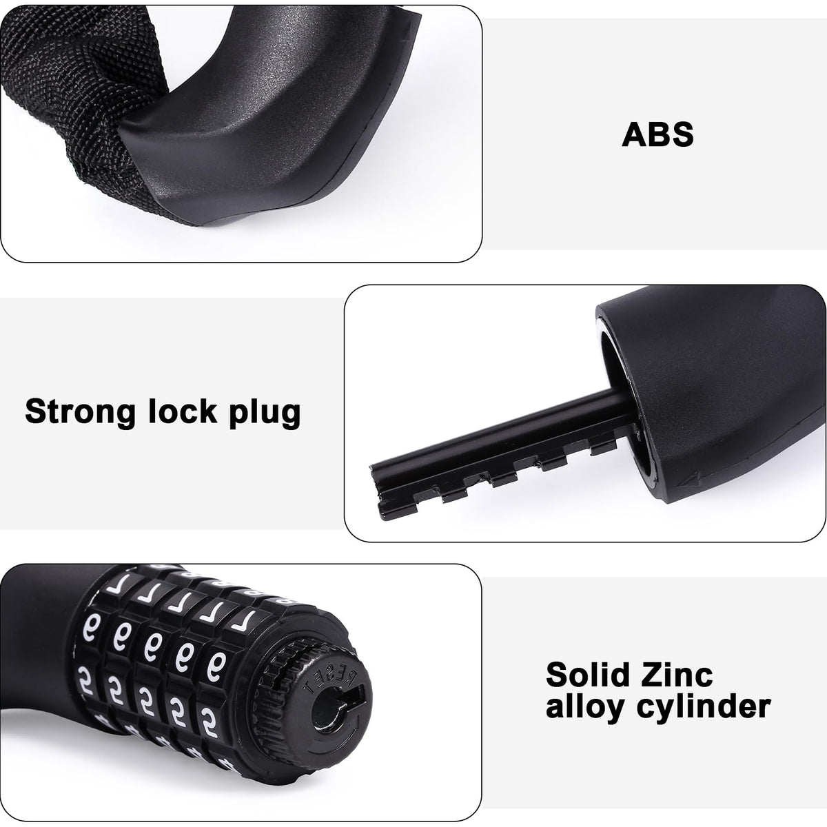 MEETLOCKS 3.2ft Bike Chain Lock,5 Digit Combination High Security Anti Theft 6mm Heavy Duty Resettable Keyless Bicycle Lock for Bicycle Scooter Motorcycle Door Gate
