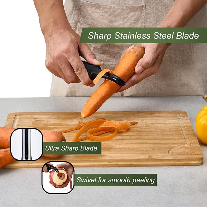 Black Premium Vegetable Peeler | Ultra-Sharp Swivel Stainless Steel Blade | Ergonomic Soft Grip Handle | Mango Peeler | Dishwasher Safe | Skin Peeler for Veggies & Fruits | Potato Peeler & Eye Remover