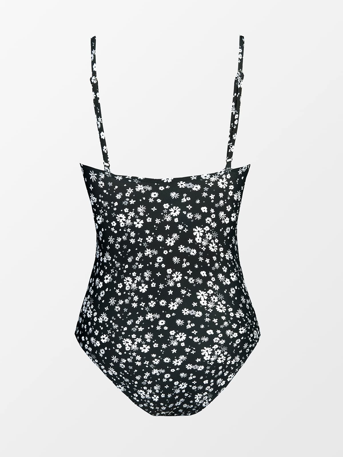 CUPSHE Womens Swimwear One Piece Swimsuit Bathing Suits Floral Deep V Neck Tummy Control Low Back Adjustable Straps, Small, Black Floral