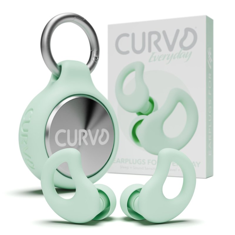 CURVD Everyday Earplugs + Case Clip Bundle, the Perfect earplug for Sleep, Travel, Noise Sensitivity/canceling + Case Clip Package Portable Waterproof Container & Silicone Sleeve for Ear Plugs(Mint)