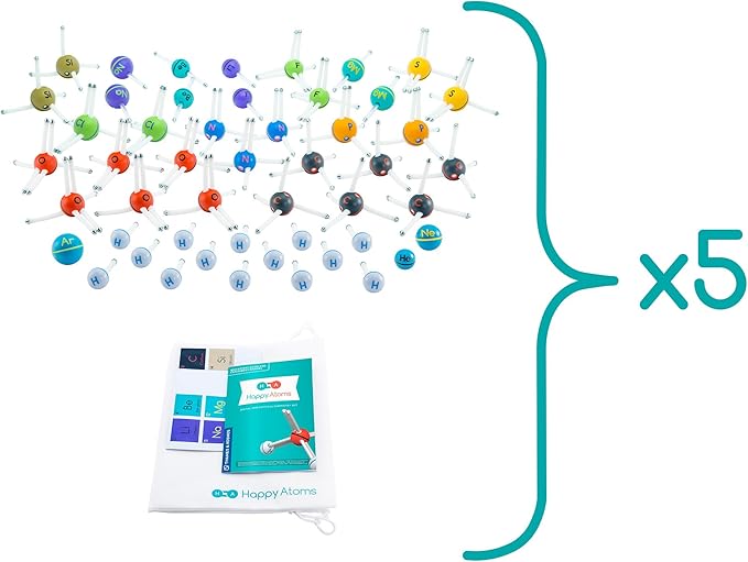 Happy Atoms Magnetic Molecular Modeling Educator Classroom Bundle | 5 Sets of 50 Atoms | Create 17, 593 Molecules | 216 Activities | Free Curriculum & App iOS, Android | Student Tested