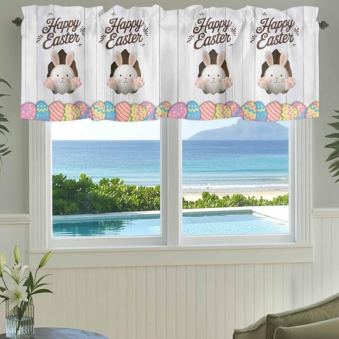 Grey Easter Curtain Valances for Windows, Kitchen Valance Window Treatment