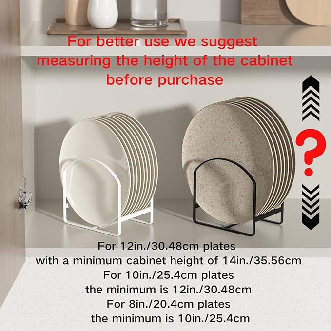 LINFIDITE 2 Pack Kitchen Plate Holder Organizer for Cabinet Space Saver Dinner Dish Plate Storage Rack Upright Dish Drying Racks Metal Dish Racks Stand for Cupboard and Countertop Large Black
