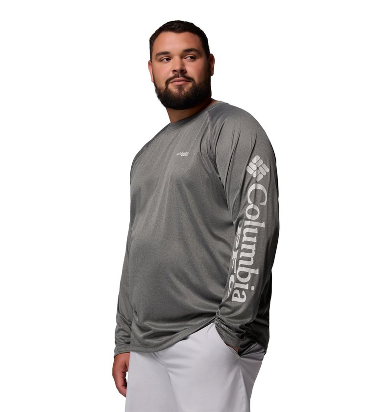 Columbia Men's PFG Terminal Tackle Long Sleeve Fishing Shirt, Charcoal Heather/Cool Grey Logo, 5X