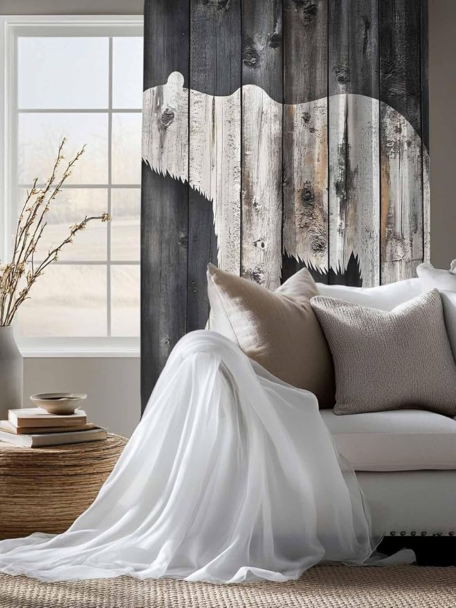 Sheer Curtains 72 Inches Long, Farmhouse Country Vintage Wood Grain Privacy