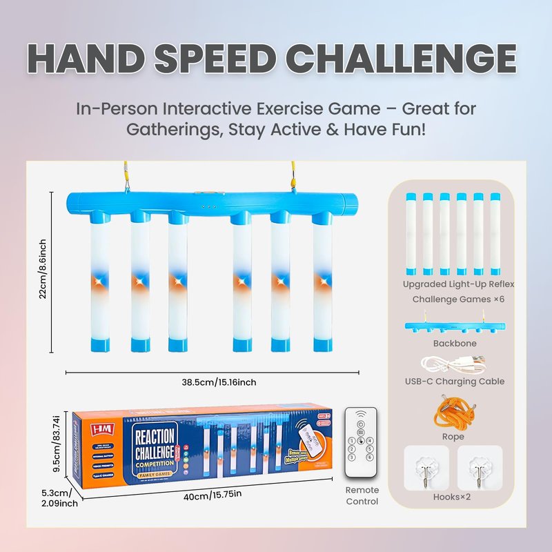 STHF Reflex Game, 3-Speed Adjustable Hand Eye Coordination Training Toy, Reaction Speed Challenge with English Voice Prompts for Family Brain Training, Safe EVA Foam Grip Skill Builder.