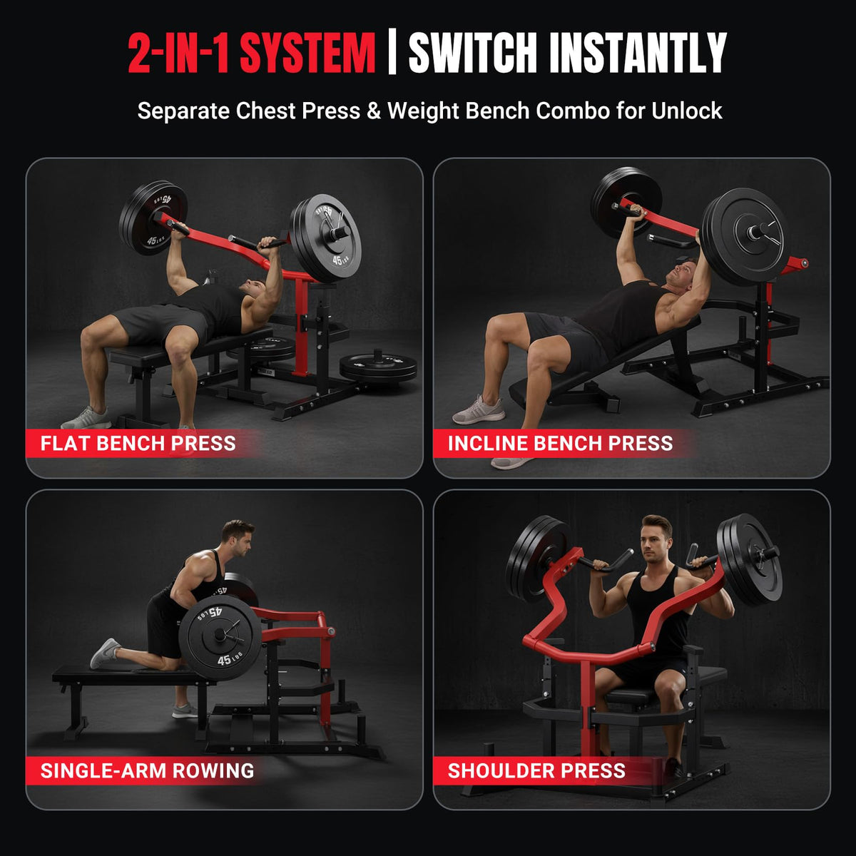 YOLEO Chest Press Machine, 1100LBS Bench Press Machine with Separate Press Station & Adjustable Weight Bench, Independent Converging Arms