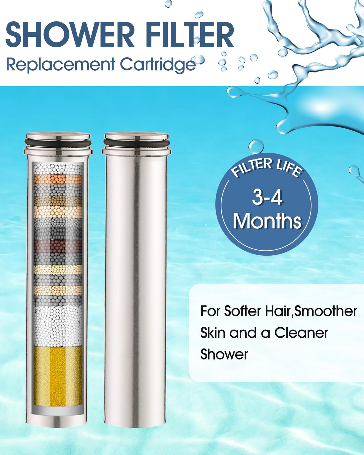 2 Pack Upgrade Replacement Filters Compatible with PWERAN Handheld Shower Head, Removes Chlorine, 304 Stainless Steel