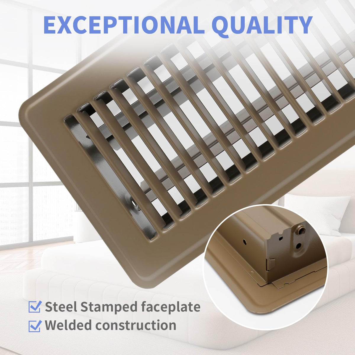 Howeall 4" x 12" Floor Register 2 Pack - Heavy Duty Steel Walkable Floor Vents - Easy Adjust Air Supply Lever - Vent Covers for Home (Brown)