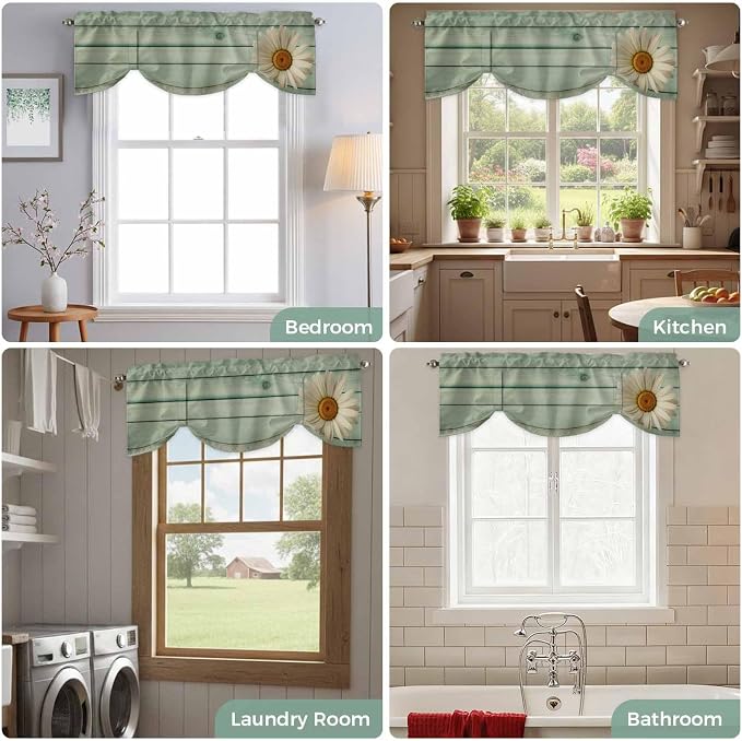 Daisy Flower Tie Up Valance Curtains