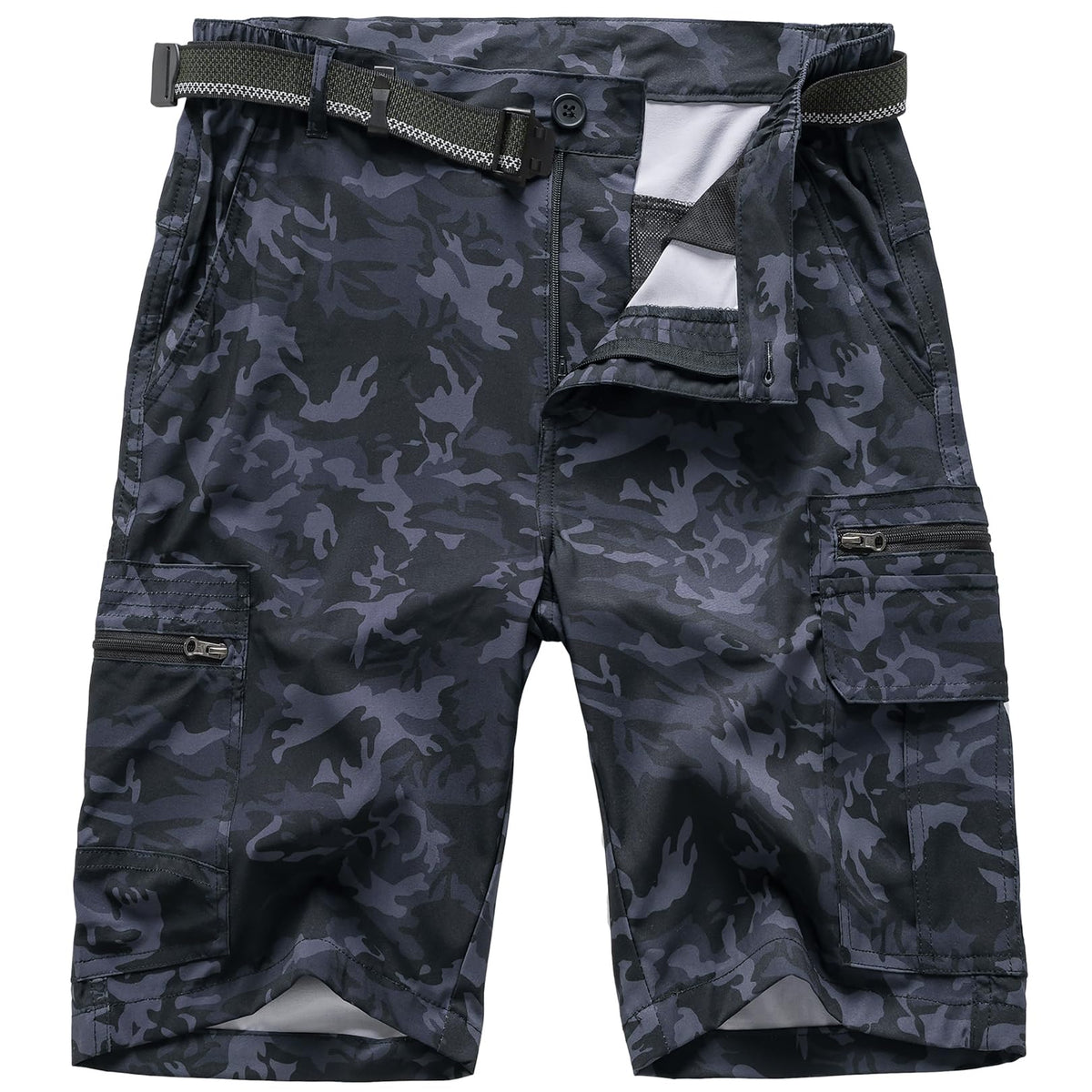 Jessie Kidden Mens Outdoor Casual Expandable Waist Lightweight Water Resistant Quick Dry Fishing Hiking Shorts (6222 Black Camo 34)