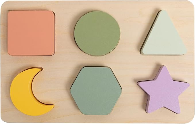 Pearhead Wooden Shapes Puzzle, Color and Shape Learning Toy for Toddlers, Montessori Educational Play, Spring Easter Basket Gift