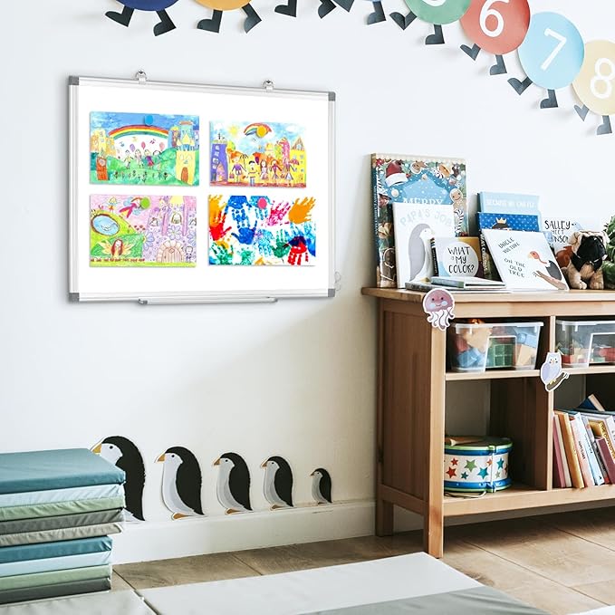Double-Sided Magnetic White Board, 24"x 18" Dry Erase Board for Wall Mounted & Hanging with Aluminum Frame, Whiteboard for School, Office and Home