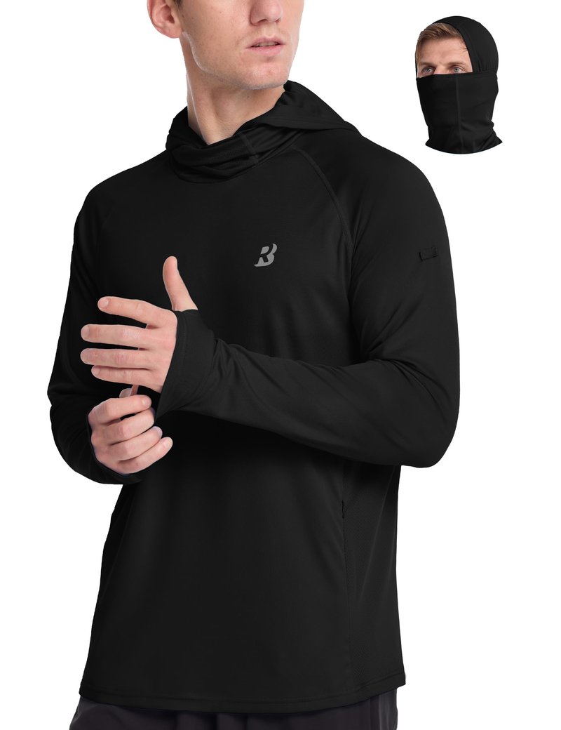 Roadbox Mens UPF 50+ Sun Protection Hoodie, Long Sleeve Fishing Shirt with Mask, Lightweight UV SPF Hooded for Hiking Running