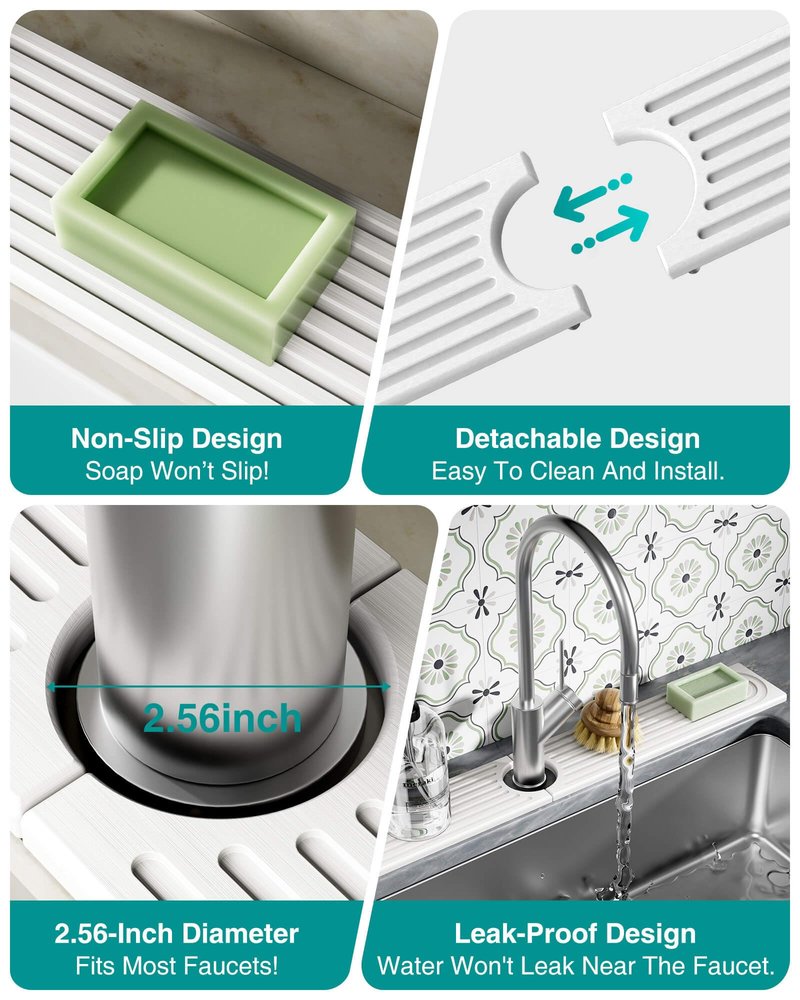 Stone Faucet Mat for Kitchen Sink, Diatomite Sink Protectors - Prevent Moisture Drying Stone Tray Fit Kitchen Counter & Bathroom Counter (White, 15.8" x 4")