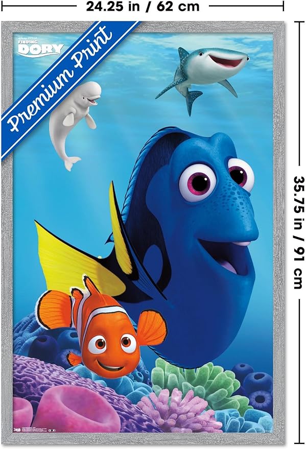 Trends International Disney Pixar Finding Dory - Dory Wall Poster, 34L x 22.4W, Gray Framed Version