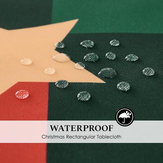 Christmas Tablecloth Rectangular 60x102 Inch Waterproof Table Cloth for 6ft, Washable Polyester Table Cover for Xmas Party, Winter Holiday Home Decoration in Festive Checkered Star 1pack