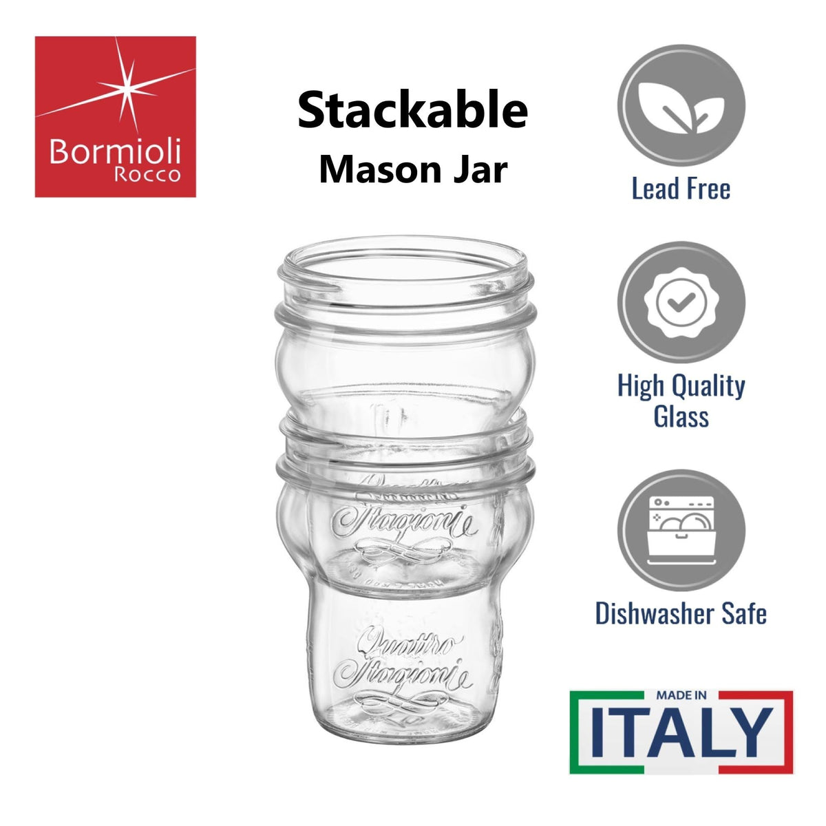Bormioli Rocco Quattro Stagioni Stacking Jar - ClearGold, Set of 12