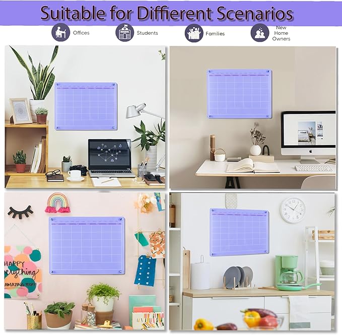 Acrylic Calendar for Wall,15.7''x11.8'',Acrylic Wall Calendar with Dry Erase Surface,Acrylic Monthly Calendar for Wall,Purple Dry Erase Board for Home Office School-PGYL-Pu-3040