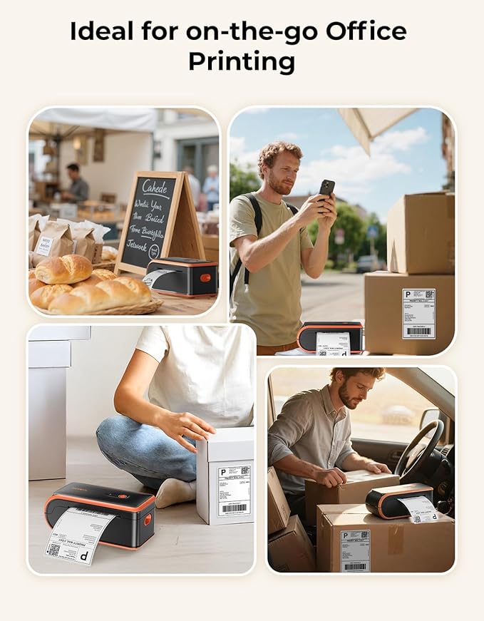 MUNBYN MC240 Bluetooth Thermal Label Printer with Battery, Built-in Paper Bin, Portable Wireless 4×6 Shipping Label Printer, Compatible with iOS, Android, Windows, Mac, Works for Small Business