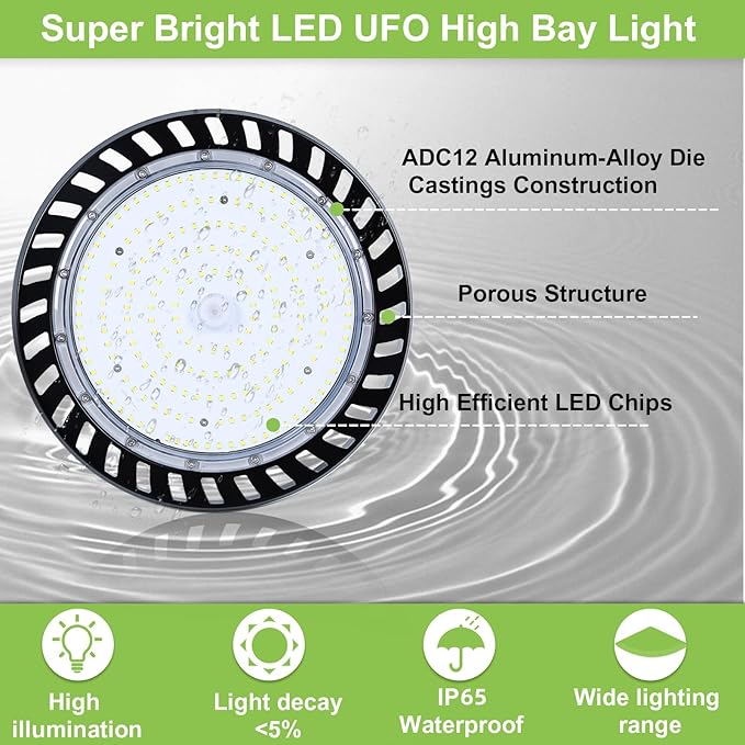 hykolity 6 Pack LED High Bay Light 200W, 5000K UFO LED High Bay Light Fixture with US Plug [600W MH/HPS Equiv.] 120-277V, 26,000lm,IP65 Commercial Warehouse Area Light for Wet Location