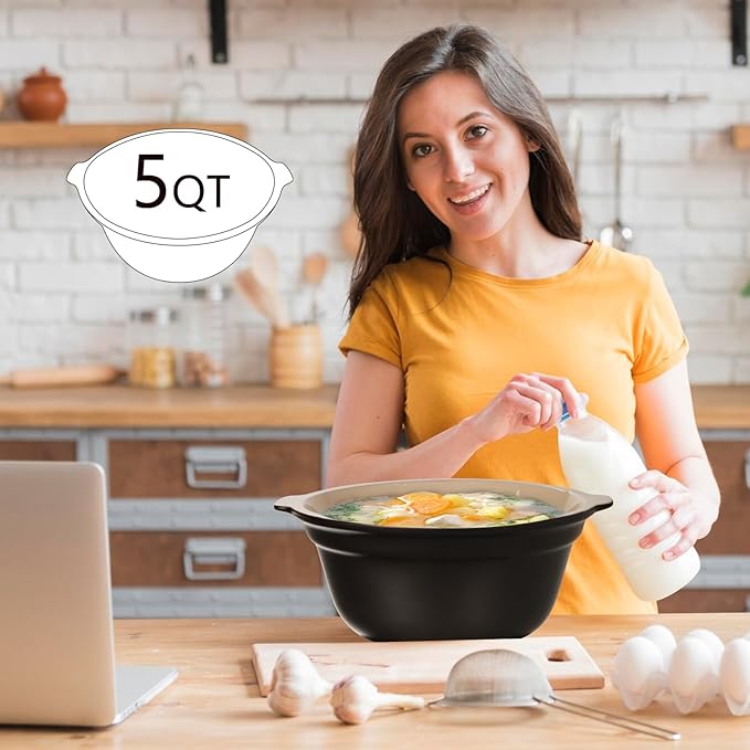 Zing Ceramic Mixing Bowls 5 Qt for Kitchen, Large Salad Bowl, Colorful Vibrant Nesting Bowls for Cooking, Baking, Prepping, Serving, Salad, Housewarming Gift, Microwave Dishwasher Safe, Black