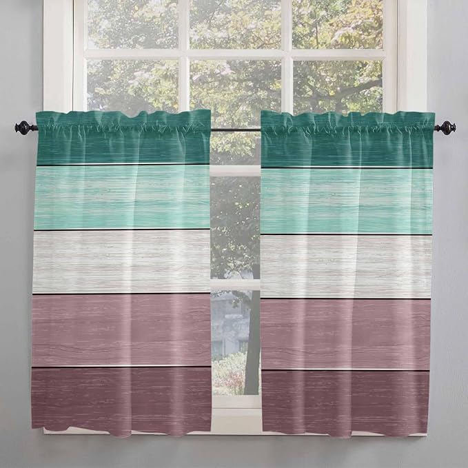 Retro Farm Woodcuts Texture Window Valance Curtains, 2 Panel