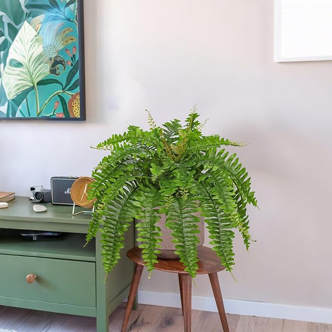 Hollyone Artificial Fern Plants in Pot 25.5" Artificial Boston Fern 31 Leaves for Outdoors & Indoor Faux Potted Plant Fake Ferns Bush Plant for Patio Garden Farmhouse Porch Home Decor Green