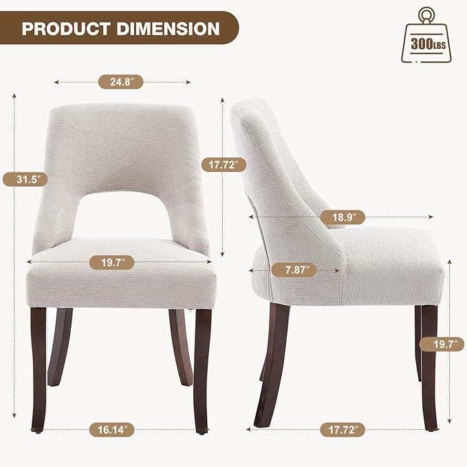 UVV Wooden Dining Chairs Set of 6, Mid Century Modern Upholstered Dining Room Chair Kitchen Chairs, Chenille Dinner Chair with Solid Wood Legs for Kitchen Dining Room, Light Grey-Chenille