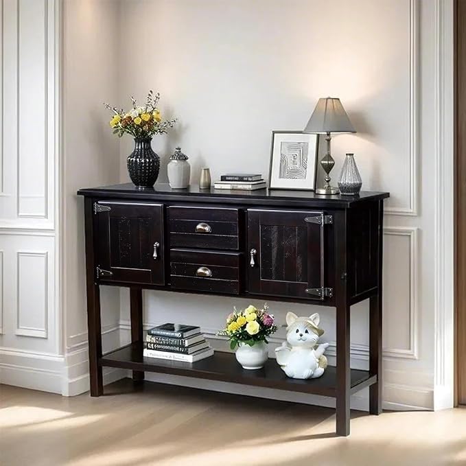 LKTART Solid Wood Farmhouse Console Table,Sofa Table with Storage Drawers and Shelves,Entryway Table for Entry Hallway Foyer Sofa Side Table,Easy Assembled(48" Espresso)