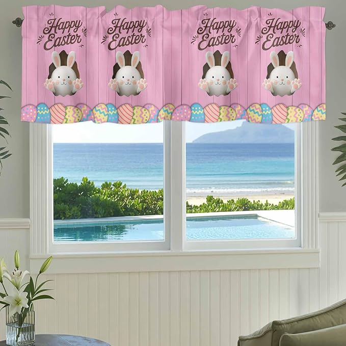Pink Easter Curtain Valances for Windows, Kitchen Valance Window Treatment
