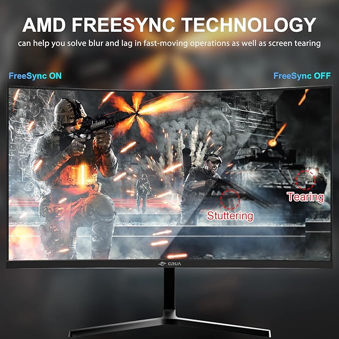 CRUA 24” Curved Gaming Monitor, 180Hz/144Hz FHD 1080P, Support 120% sRGB, AMD FreeSync, Low Motion Blur, Wall Mount Installs Compatible, for Office and Games(HDMI 1.4 & DP 1.2) – Black