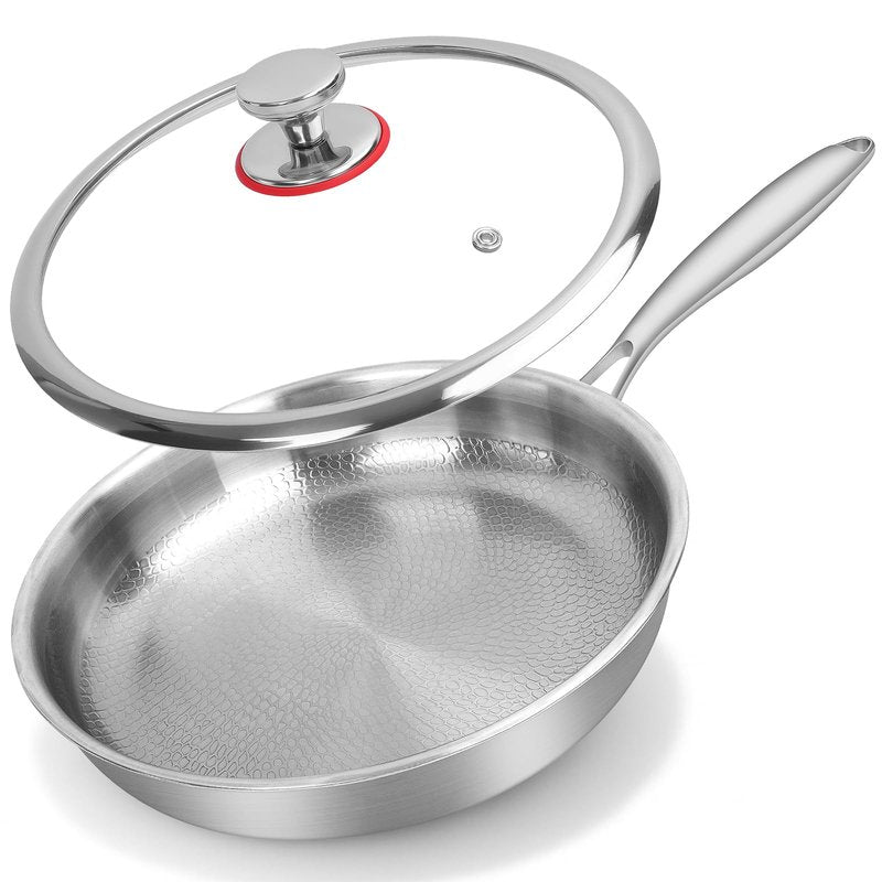 NKDFRI Titanium Hammered Pan Pro with Lid - 11.02 Inch Titanium Frying Pan | Scratch-Resistant, Even Heating Cookware for All Stovetops (11in-With Lid)