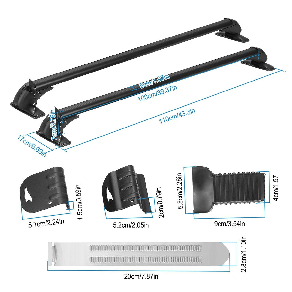 TeqHome Universal Roof Rack Cross Bars, 43-inch Aluminum Lockable Car Top Crossbars with Anti-Theft Lock, Adjustable Window Frame for Bare Roof Kayak Bike Rooftop Cargo Carrier Luggage 165 LBS Load