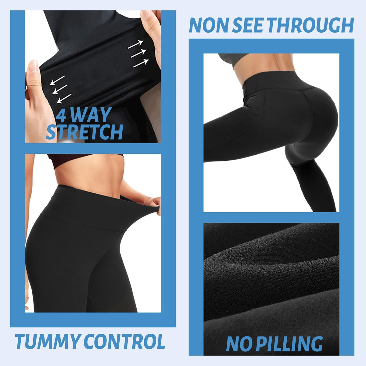 Sundwudu 5 Pack Leggings with Pockets for Women - Tummy Control High Waisted Soft Black Workout Yoga Pants