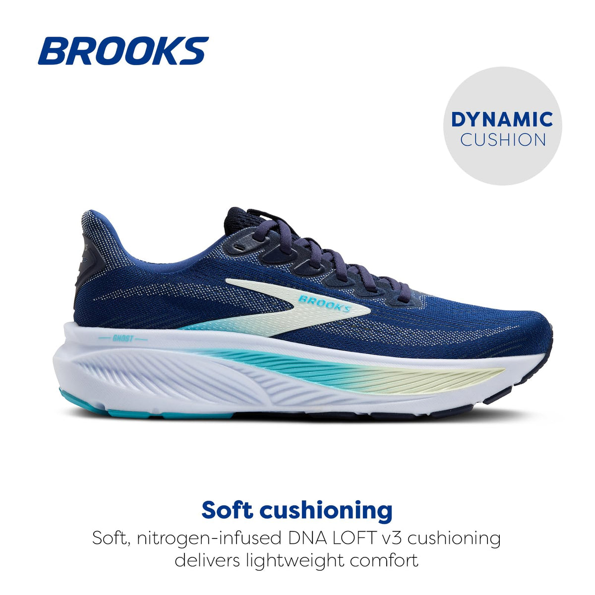 Brooks Women’s Ghost 17 Neutral Running Shoe - Navy/Green/Turquoise - 12 Medium